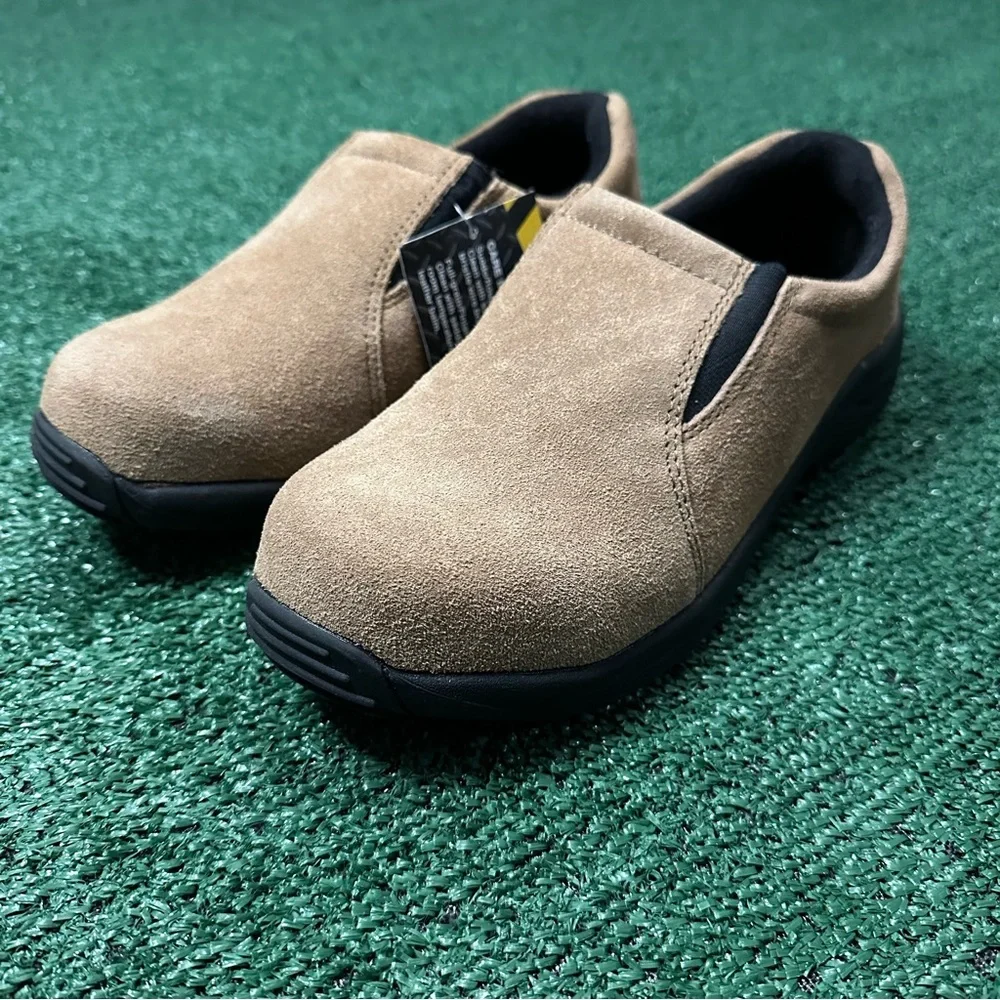 Brazos Men's Size 7.5D Tan/Brown Suede Slip On Steel Toe Shoes